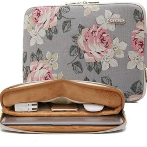 Kayond Floral Flower Rose Gray Cream Canvas 15" Laptop Sleeve